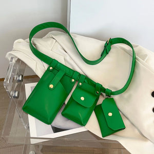 3Pcs Girl Chest Bags PU Leather Small Square Bag Purses