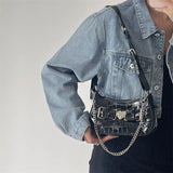 Crocodile Pattern Shoulder Bag Metal Heart Handbag