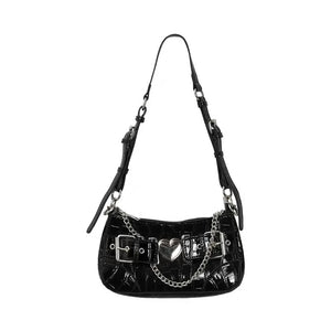 Crocodile Pattern Shoulder Bag Metal Heart Handbag