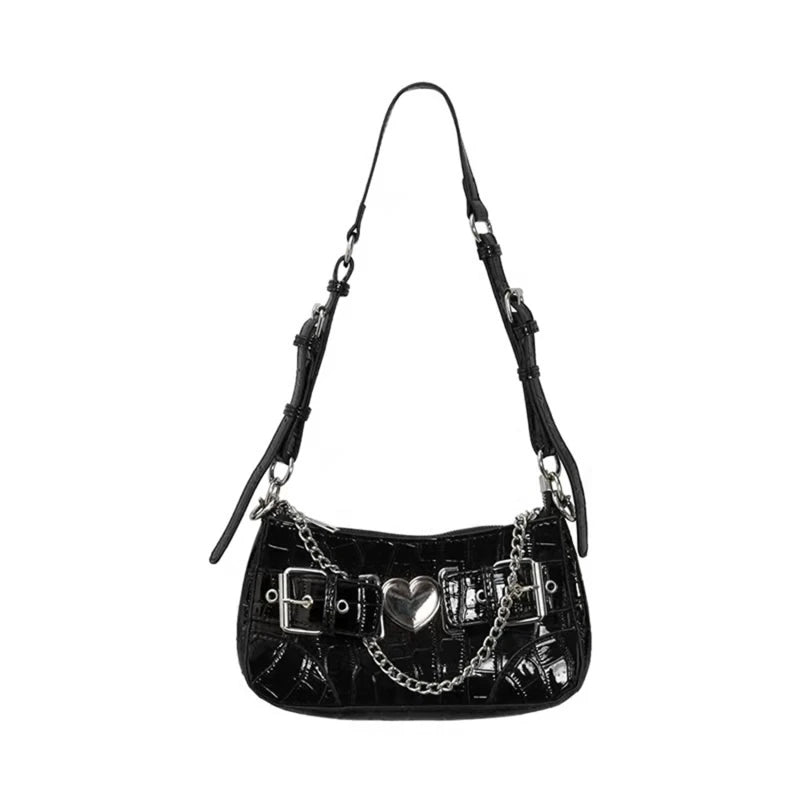 Crocodile Pattern Shoulder Bag Metal Heart Handbag