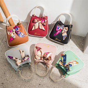 Colorful One-Shoulder Silk Scarf Bucket Bag