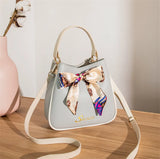 Colorful One-Shoulder Silk Scarf Bucket Bag