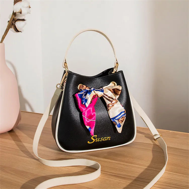 Colorful One-Shoulder Silk Scarf Bucket Bag