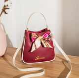 Colorful One-Shoulder Silk Scarf Bucket Bag