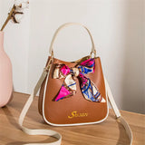 Colorful One-Shoulder Silk Scarf Bucket Bag
