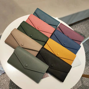 Cow Leather Long Wallet Womens Functional Flap Over Wallet