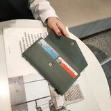 Cow Leather Long Wallet Womens Functional Flap Over Wallet
