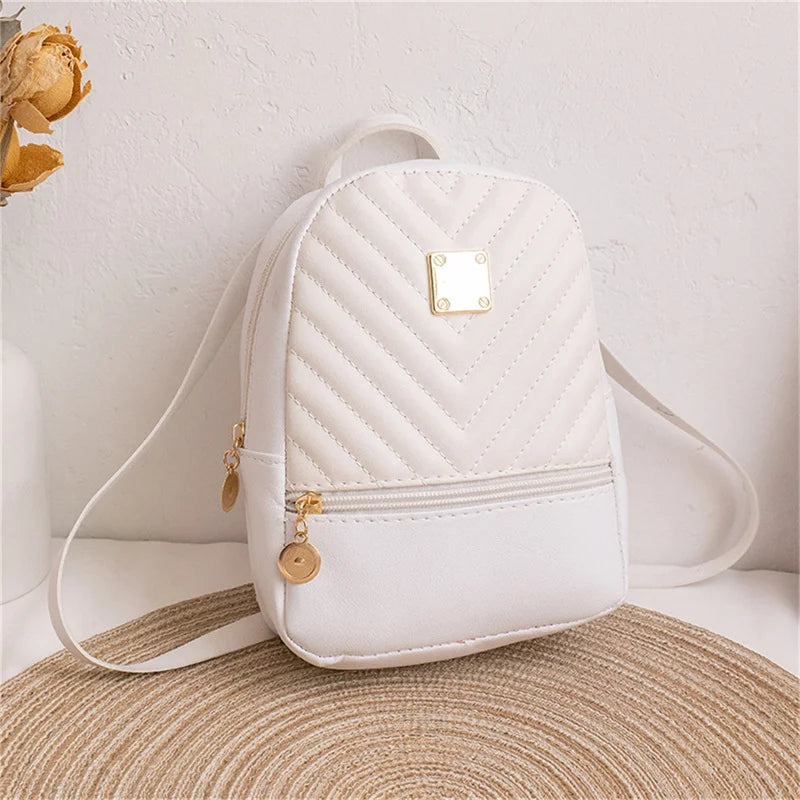Multi-Function PU Leather Small Backpack Ladies School Backpack