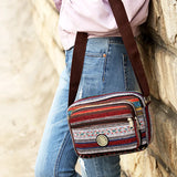 Women Striped Canvas Messenger Bag, Crossbody Shoulder Bag