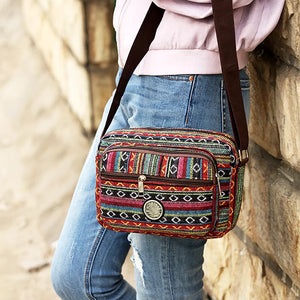 Striped Canvas Crossbody Bag Women Messenger Bag