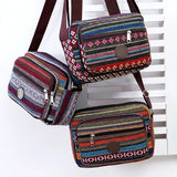 Women Striped Canvas Messenger Bag, Crossbody Shoulder Bag