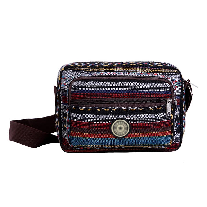 Women Striped Canvas Messenger Bag, Crossbody Shoulder Bag