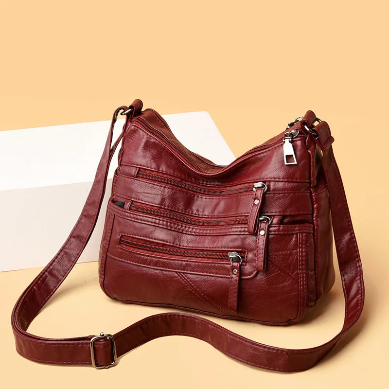 Multi-Pocket Shoulder Bag Solid Color Diagonal Handbag