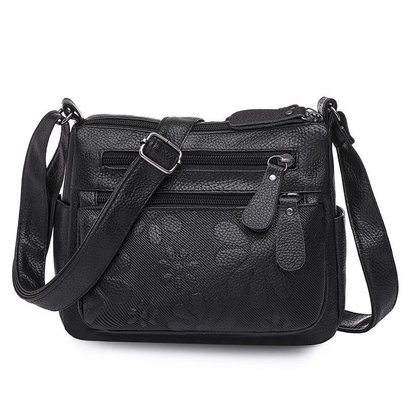Flower Leather Handbag Shoulder Messenger Bag