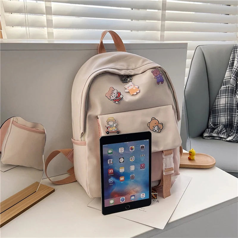 Women's Cartoon Backpack Summer Canvas Shoulder Bag Mini Travel Rucksack