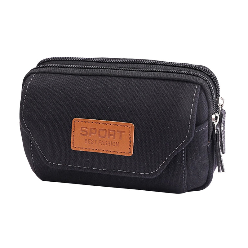 Men Canvas Waist Pack Bum Bag Classic Texture Small Phone Pouch