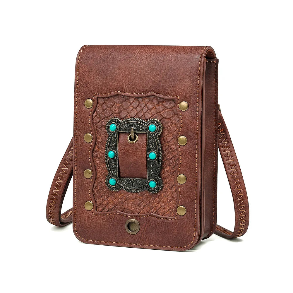 Women Punk Crossbody Shoulder Bag Street Steampunk Mini Phone Bag