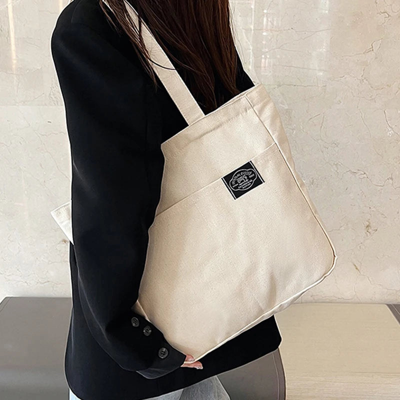 Canvas Shoulder Bag with Multiple Pockets for Women