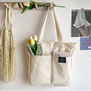 Canvas Shoulder Bag with Multiple Pockets for Women