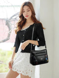 Multi-pocket Ladies Flower Handbag Soft Leather Crossbody Bag