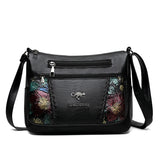 Multi-pocket Ladies Flower Handbag Soft Leather Crossbody Bag