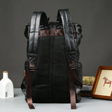 Multi-pocket Men's School Bag Leather Laptop Travel Backpack
