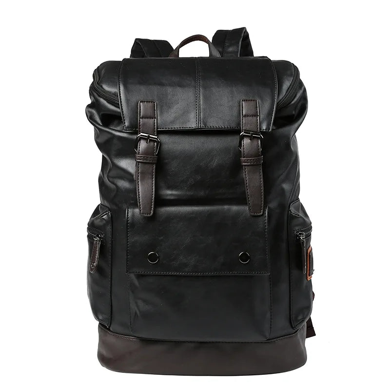 Multi-pocket Men's School Bag Leather Laptop Travel Backpack