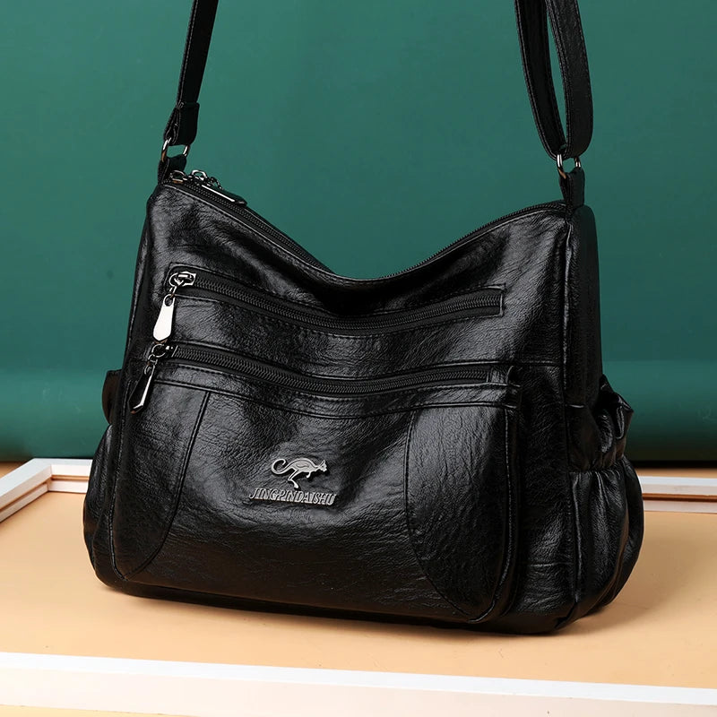 Vintage Leather Crossbody Bag Large Capacity Shoulder Messenger Handbag