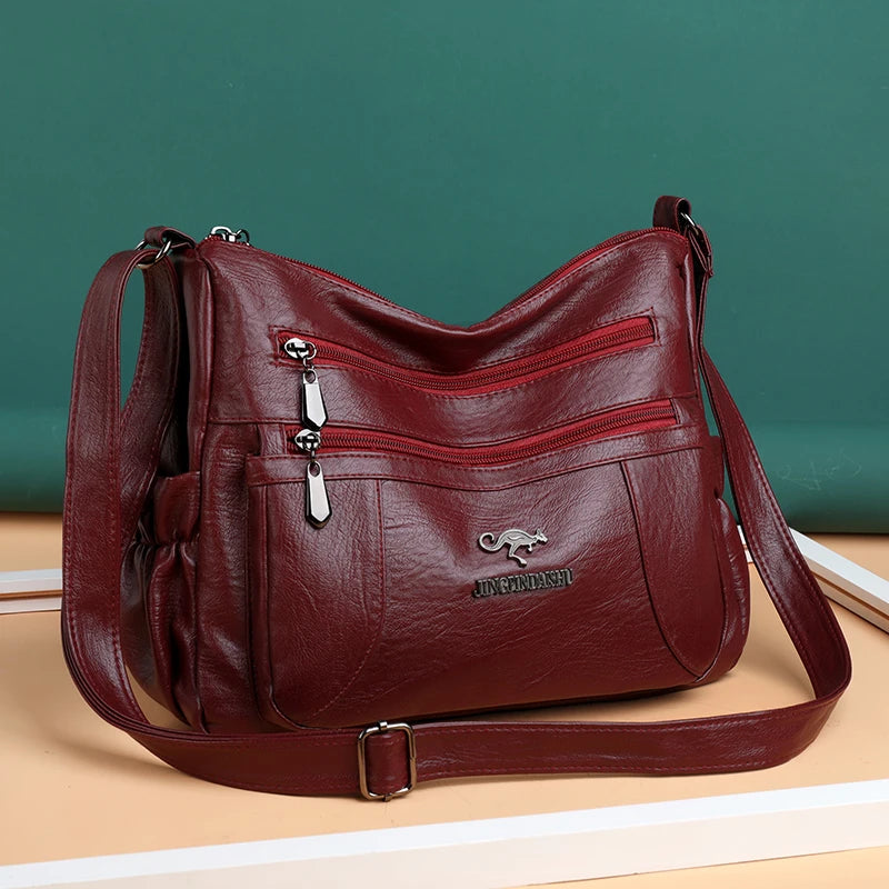 Vintage Leather Crossbody Bag Large Capacity Shoulder Messenger Handbag