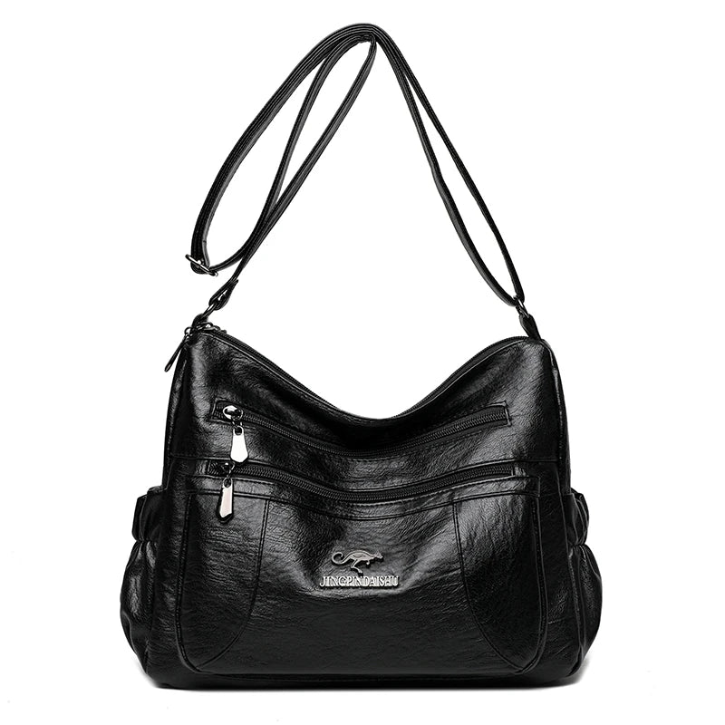 Vintage Leather Crossbody Bag Large Capacity Shoulder Messenger Handbag