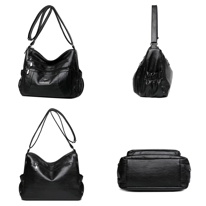 Vintage Leather Crossbody Bag Large Capacity Shoulder Messenger Handbag