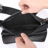 Men's Multi-Pocket Leather Waist Bag with Adjustable Belt