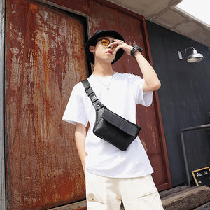 Men's Multi-Pocket Leather Waist Bag with Adjustable Belt