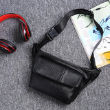 Men's Multi-Pocket Leather Waist Bag with Adjustable Belt