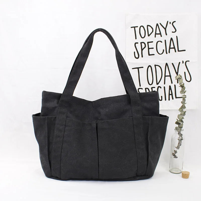 Canvas Zipper Handbag for Student School Teacher Leisure Top-handle Bag