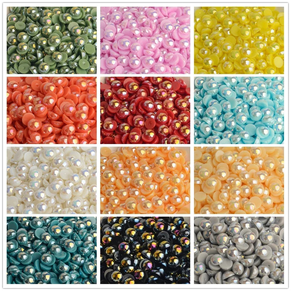 Large Bag 3-12mm Half Round AB Pearl Non-Heat Repair Glitter ABS Ornam