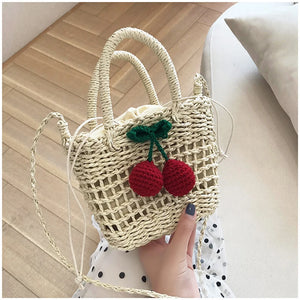 Cherry Straw Shoulder Bag for Women