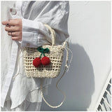 Cherry Straw Shoulder Bag for Women