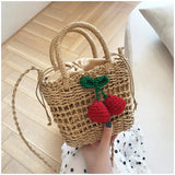 Cherry Straw Shoulder Bag for Women