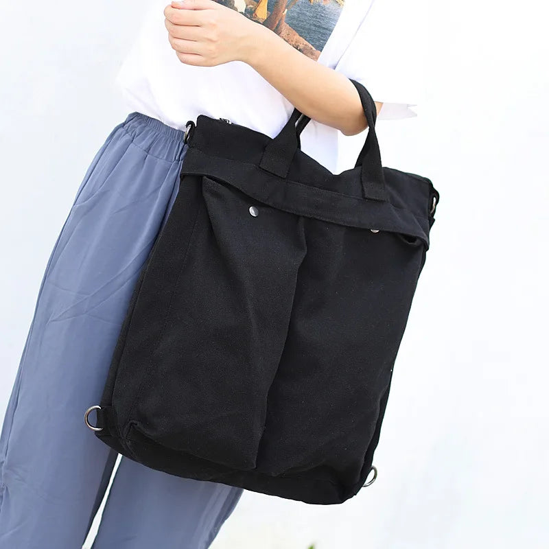 Canvas Book Bag Large Capacity Shoulder Bag For Women Backpack