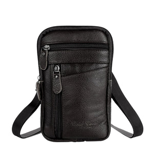 Classic Leather Shoulder Bag Men Zip Crossbody Handbag