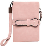 Women's Nubuck Leather Drawstring Wallet with Wrist Strap