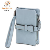 Women's Nubuck Leather Drawstring Wallet with Wrist Strap