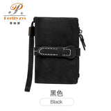 Women's Nubuck Leather Drawstring Wallet with Wrist Strap