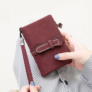 Short Nubuck Leather Zipper Wallet for Women