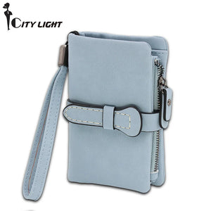 Nubuck Leather Zipper Wallet with Wrist Strap