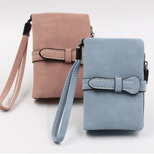 Short Nubuck Leather Zipper Wallet for Women