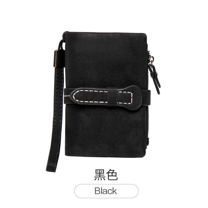 Nubuck Leather Zip Wallet with Strap