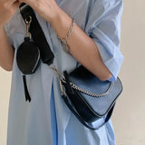 Square Crossbody Leather Shoulder Bag with Money Bag Chain