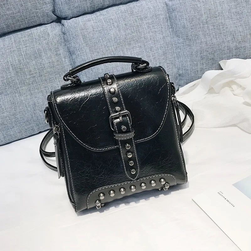 Retro Rivet Winter Backpack Female Large-capacity Handbag